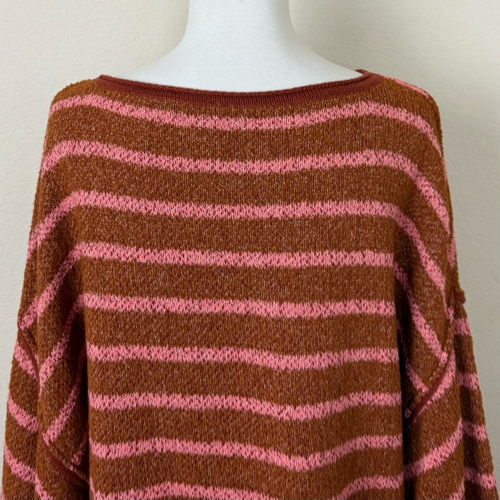 Free People Women's Sweater Bardot Terry Cotton
Blend Striped Orange Pink Small - Picture 11 of 15